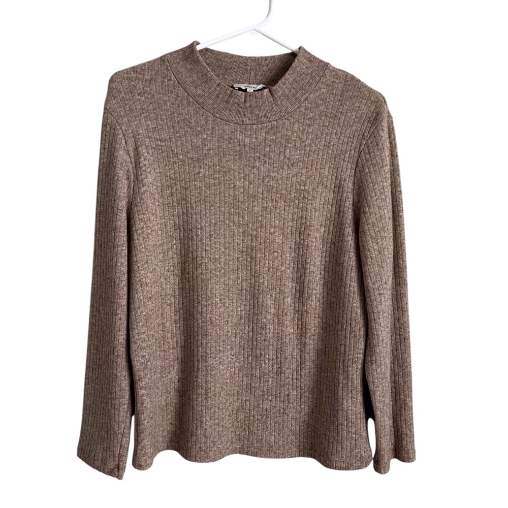 Vince Sweater Tan Ribbed Mockneck Casual Neutral Basic Designer Classic Women XL